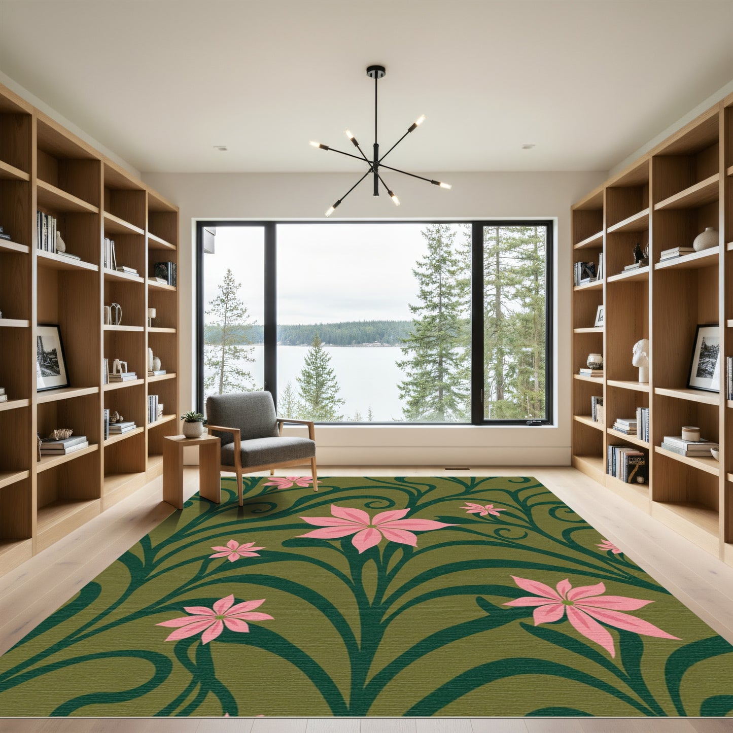 Pink Blossom Vine Art Nouveau Rug