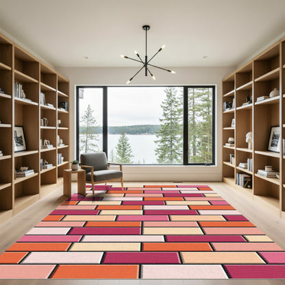 Vibrant Multi-Colored Geometric Brick Rectangles Rug