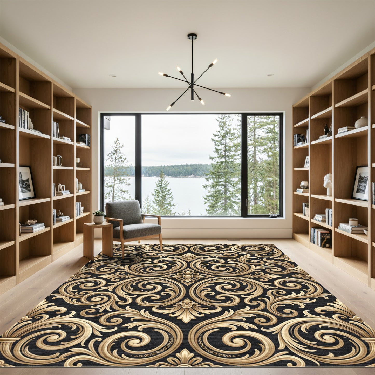 Elegant Gold Acanthus Scrollwork Rug