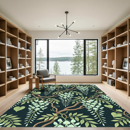 Light Green Wisteria Vine Dark Floral Rug
