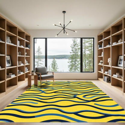 Yellow Blue Wavy Stripes Rug