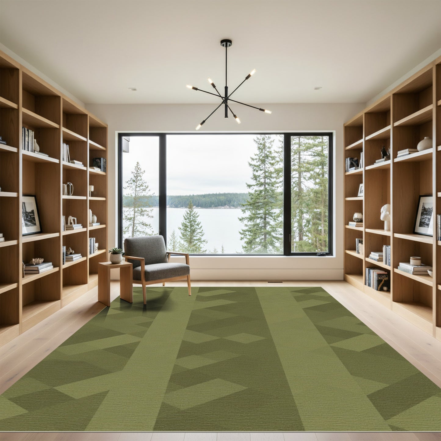 Olive Geometric Abstraction Rug