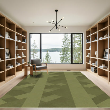 Olive Geometric Abstraction Rug