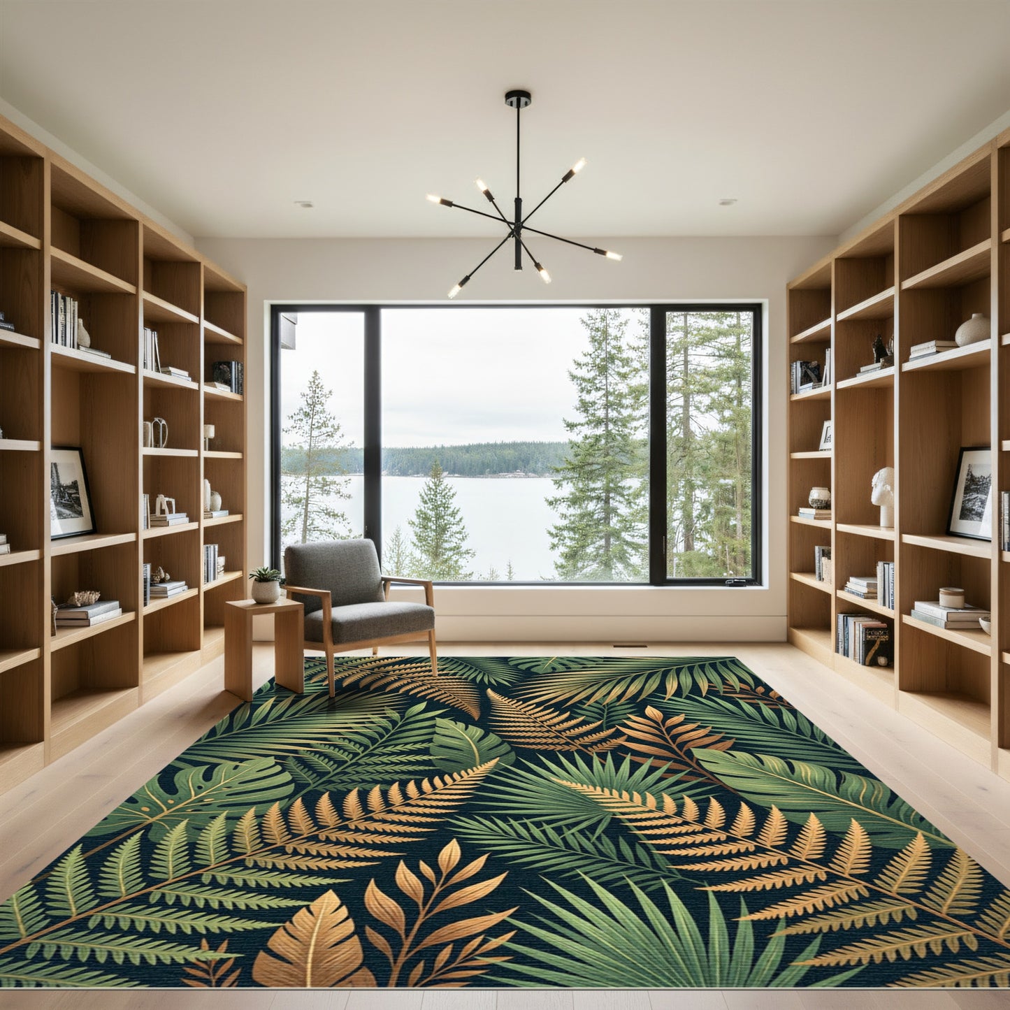Lush Golden Tropical Foliage Rug