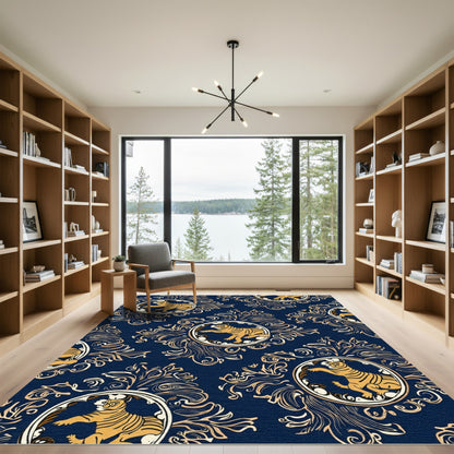 Navy Gold Tiger Medallion Baroque Rug