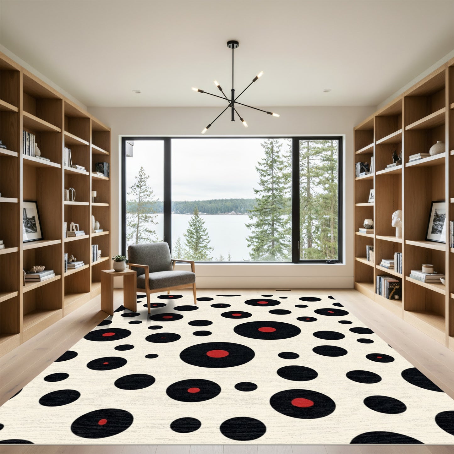 Black Red Dot Polka Modern Field Rug