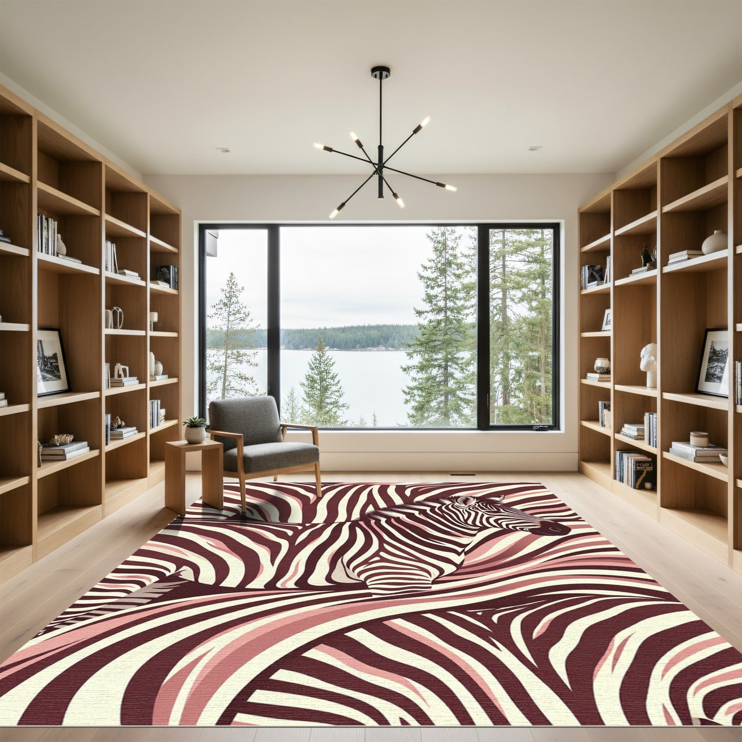 Crimson Zebra Stripe Abstract Rug