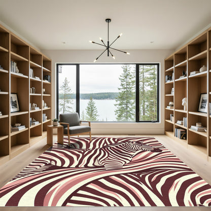 Crimson Zebra Stripe Abstract Rug