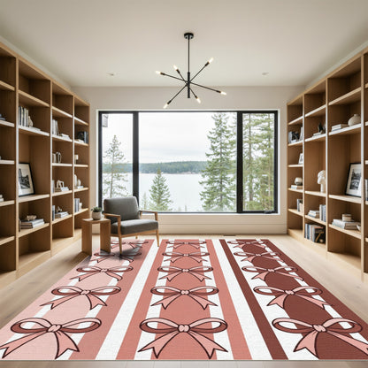 Chic Blush Brown Striped Bows Rug