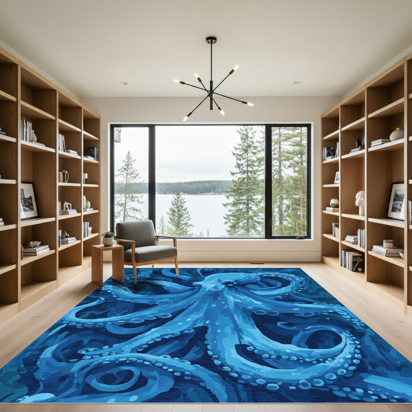 Deep Blue Electric Octopus Swirl Rug