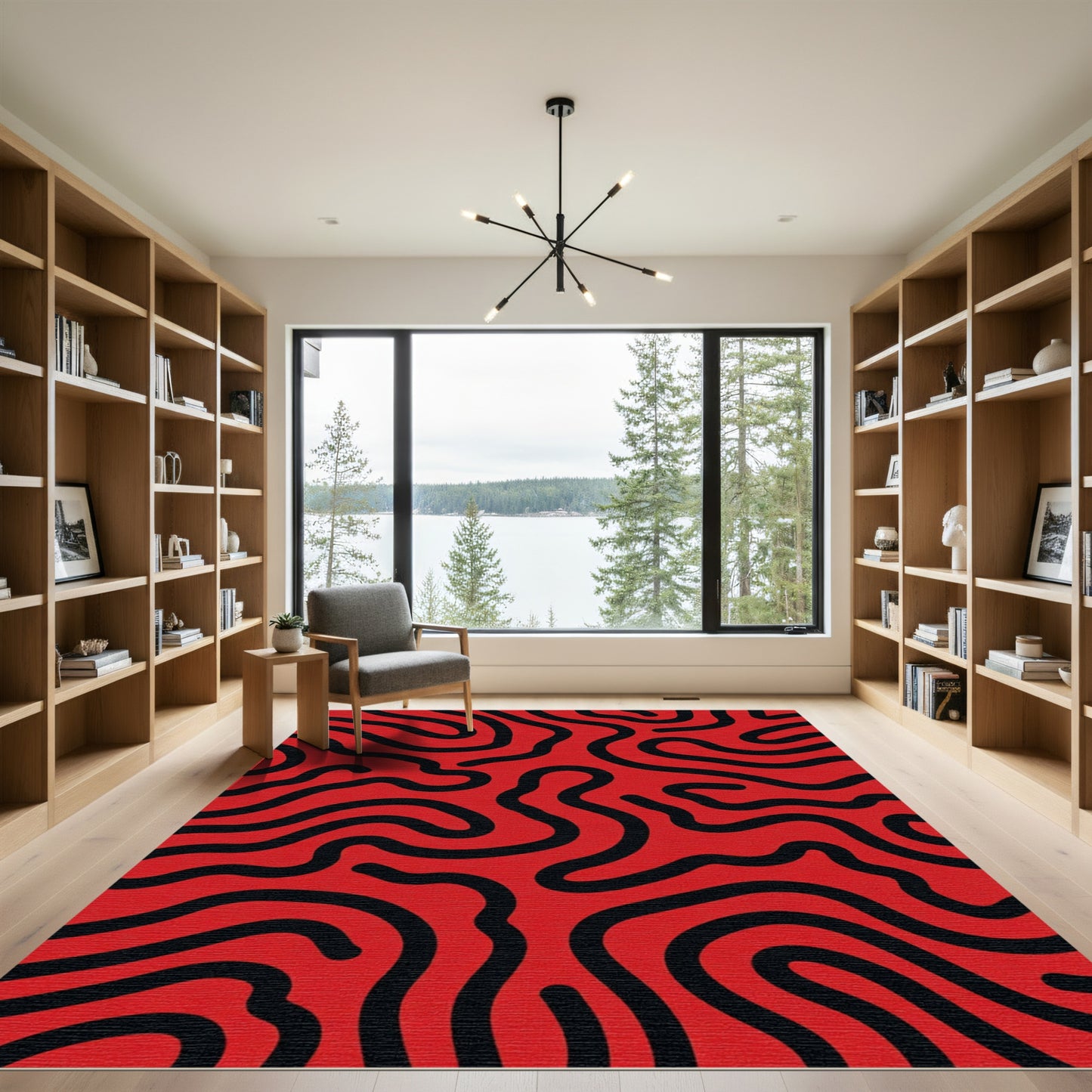 Bold Red Black Organic Swirl Rug
