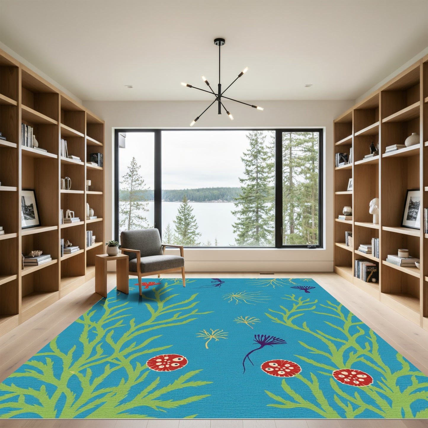 Teal Underwater Coral Bloom Rug
