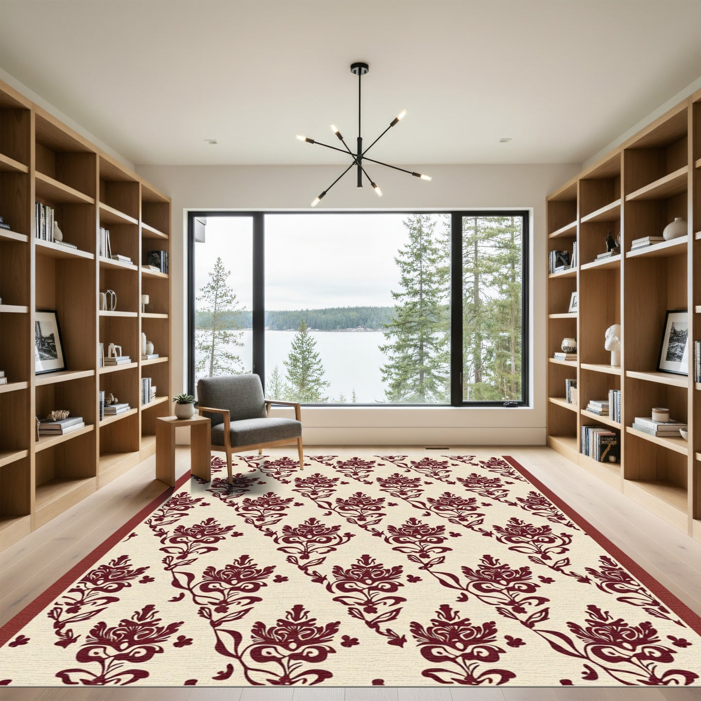Crimson Floral Damask Arrangement Rug