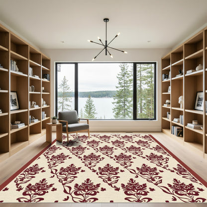 Crimson Floral Damask Arrangement Rug