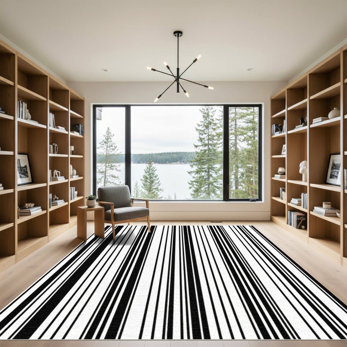 Black and White Vertical Stripe Rug