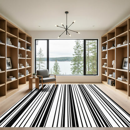 Black and White Vertical Stripe Rug