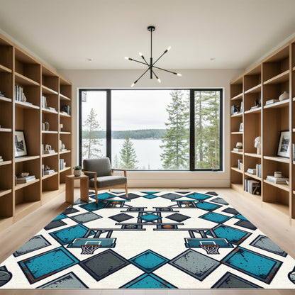 Industrial Teal Basketball Diamond Geometric Rug