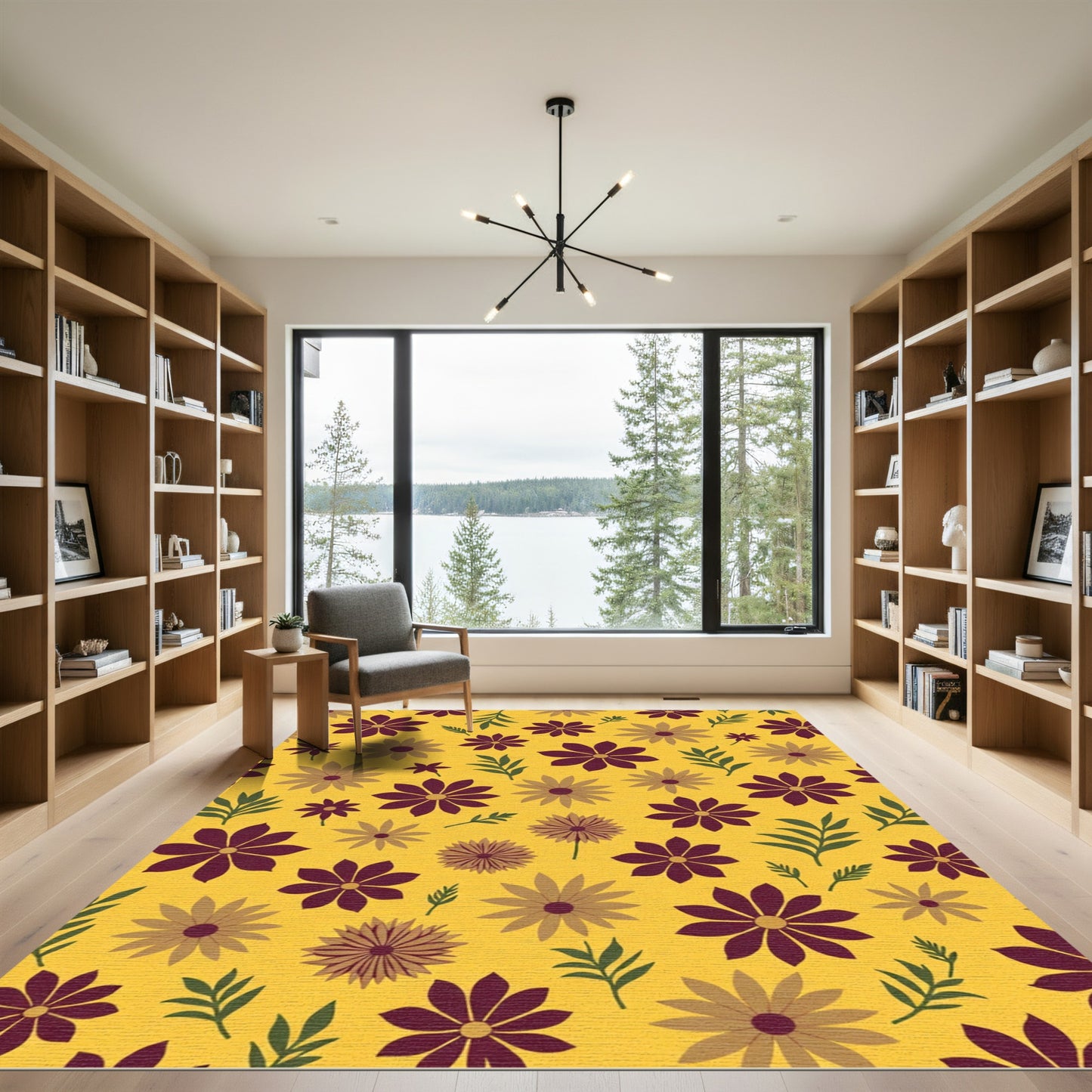 Deep Plum Yellow Floral Botanical Garden Rug