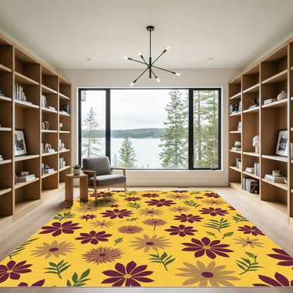 Deep Plum Yellow Floral Botanical Garden Rug