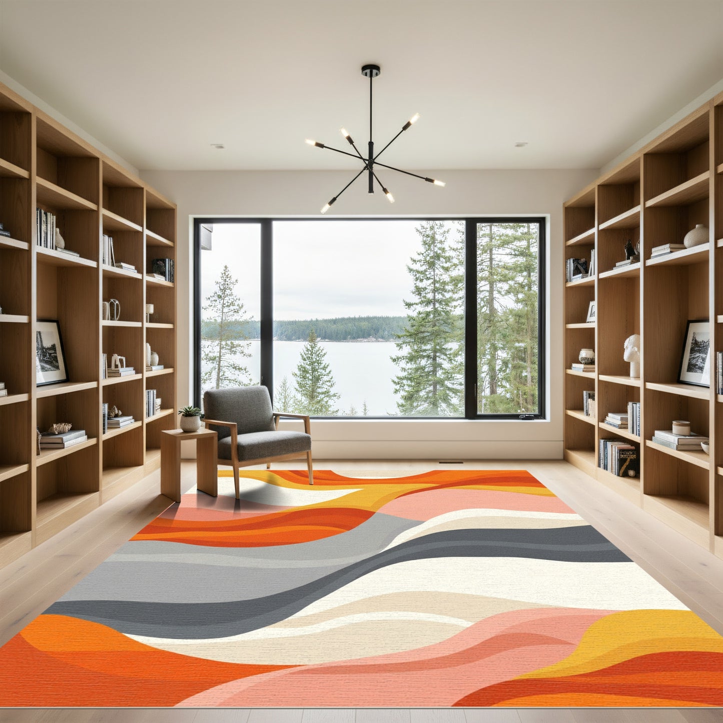 Abstract Wavy Terracotta Sunset Rug