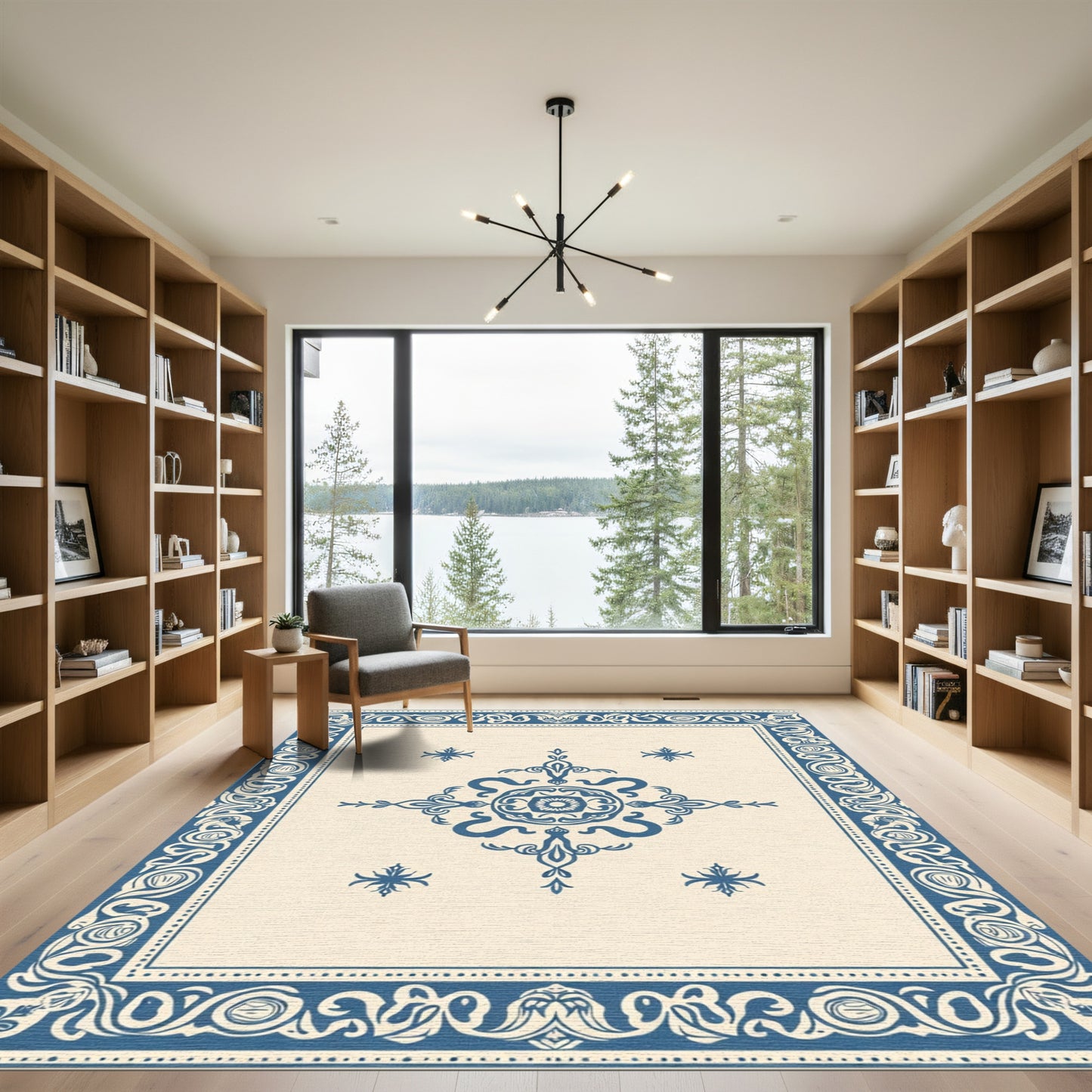 Old Blue Cream Ornamental Medallion Rug