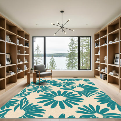 Teal Bold Daisy Bloom Rug