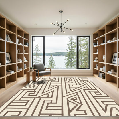 Tan Abstract Geometric Maze Rug