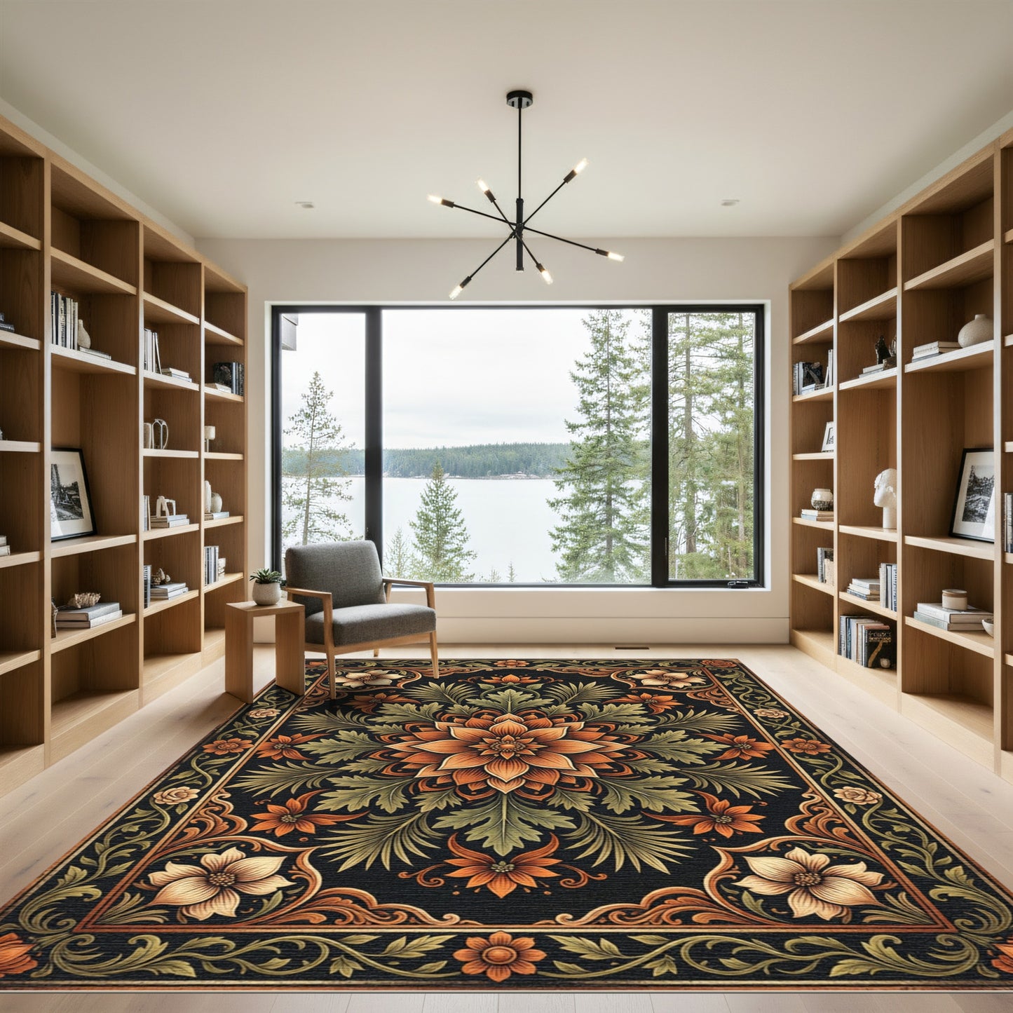 Autumnal Floral Mandala Ornate Gold Foliage Rug