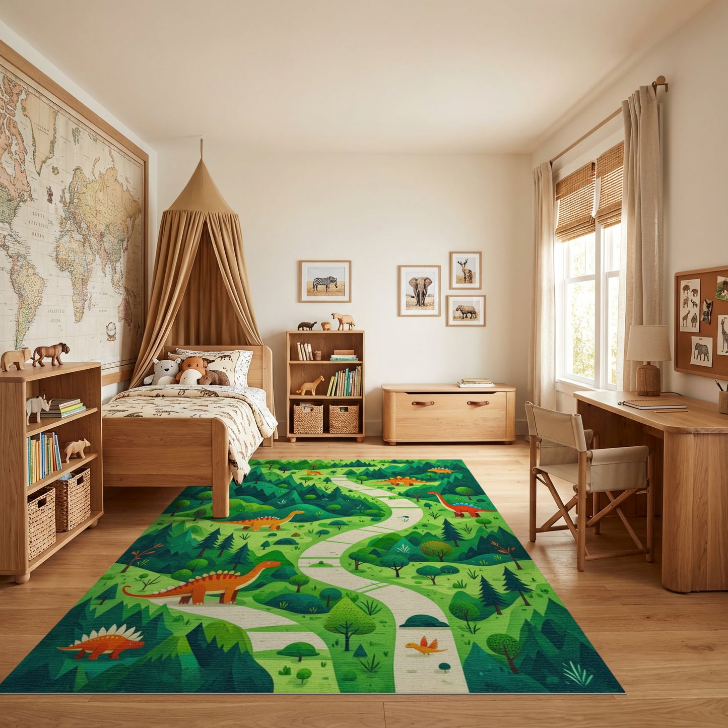 Whimsical Forest Dinosaur Winding Path Rug