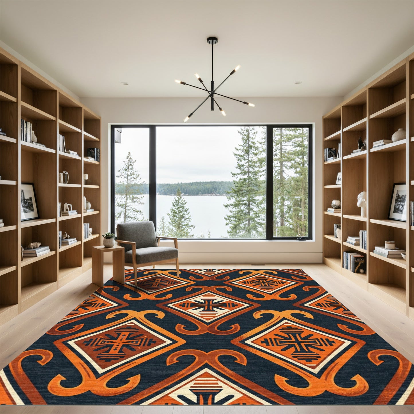Burnt Orange Tribal Diamond Scroll Rug