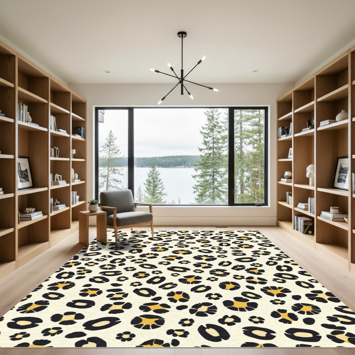 Cream Black Gold Animal Spots Rug