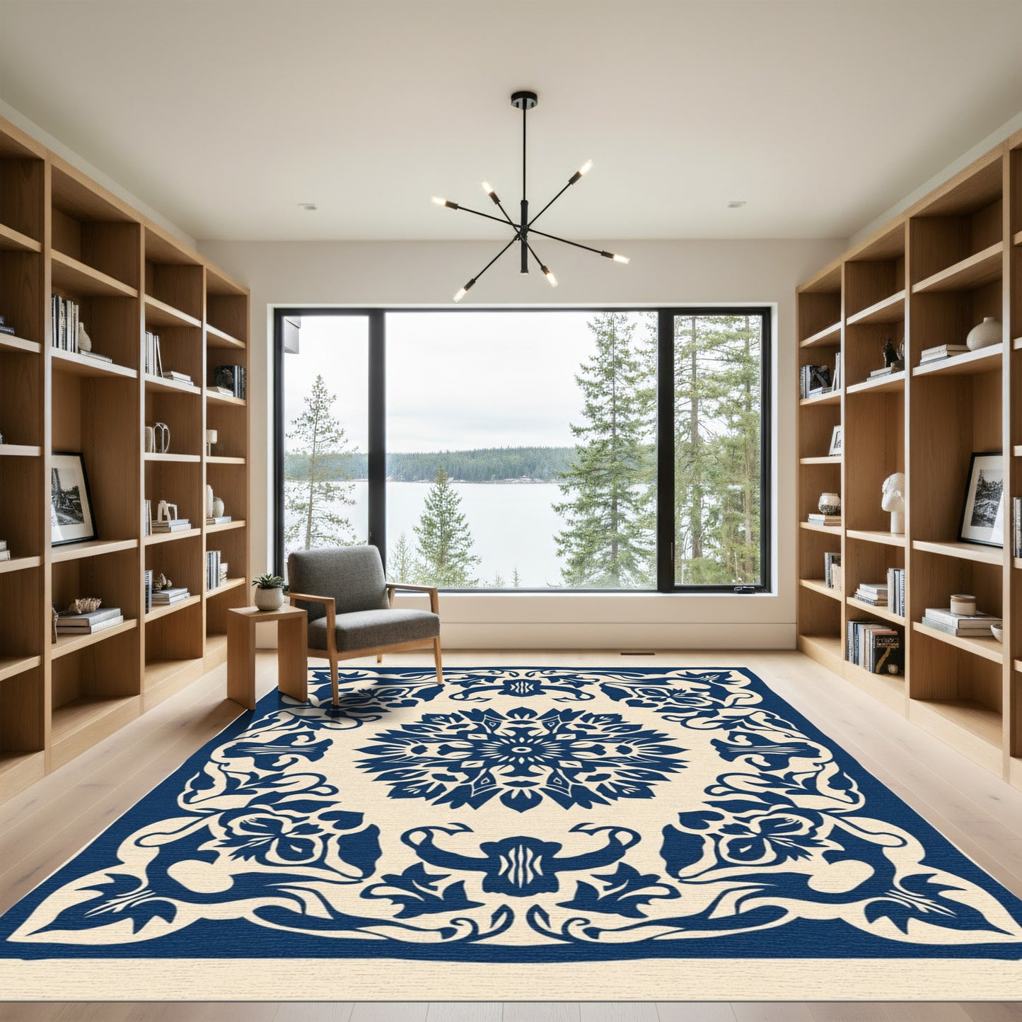 Indigo Floral Medallion Traditional Rug