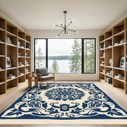 Indigo Floral Medallion Traditional Rug