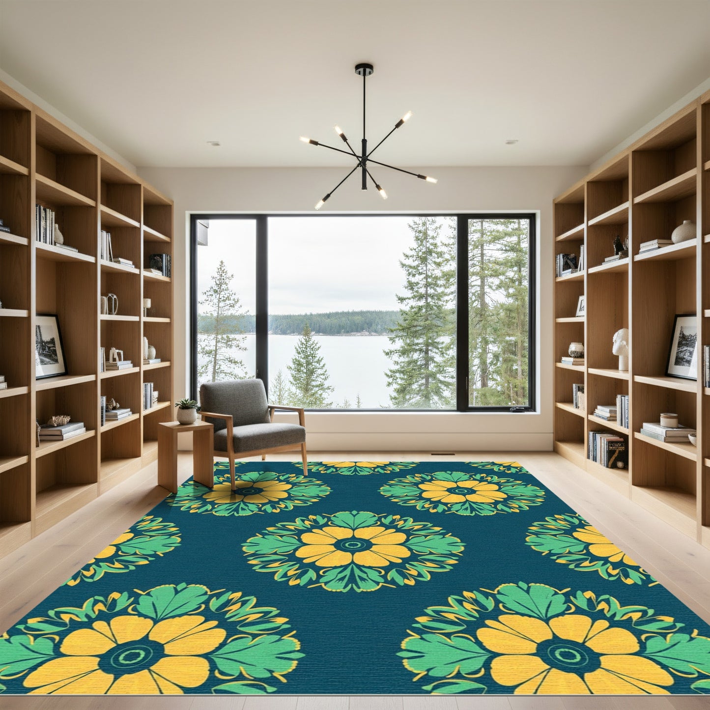 Yellow Green Floral Medallion Rug