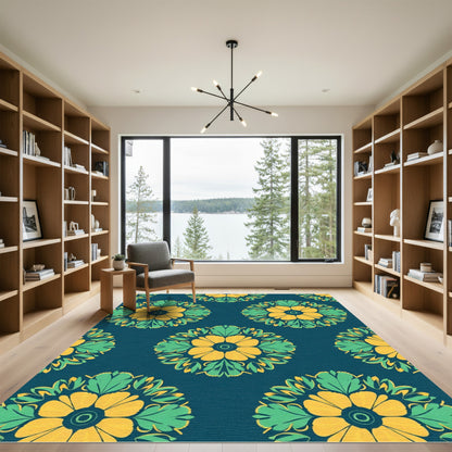 Yellow Green Floral Medallion Rug