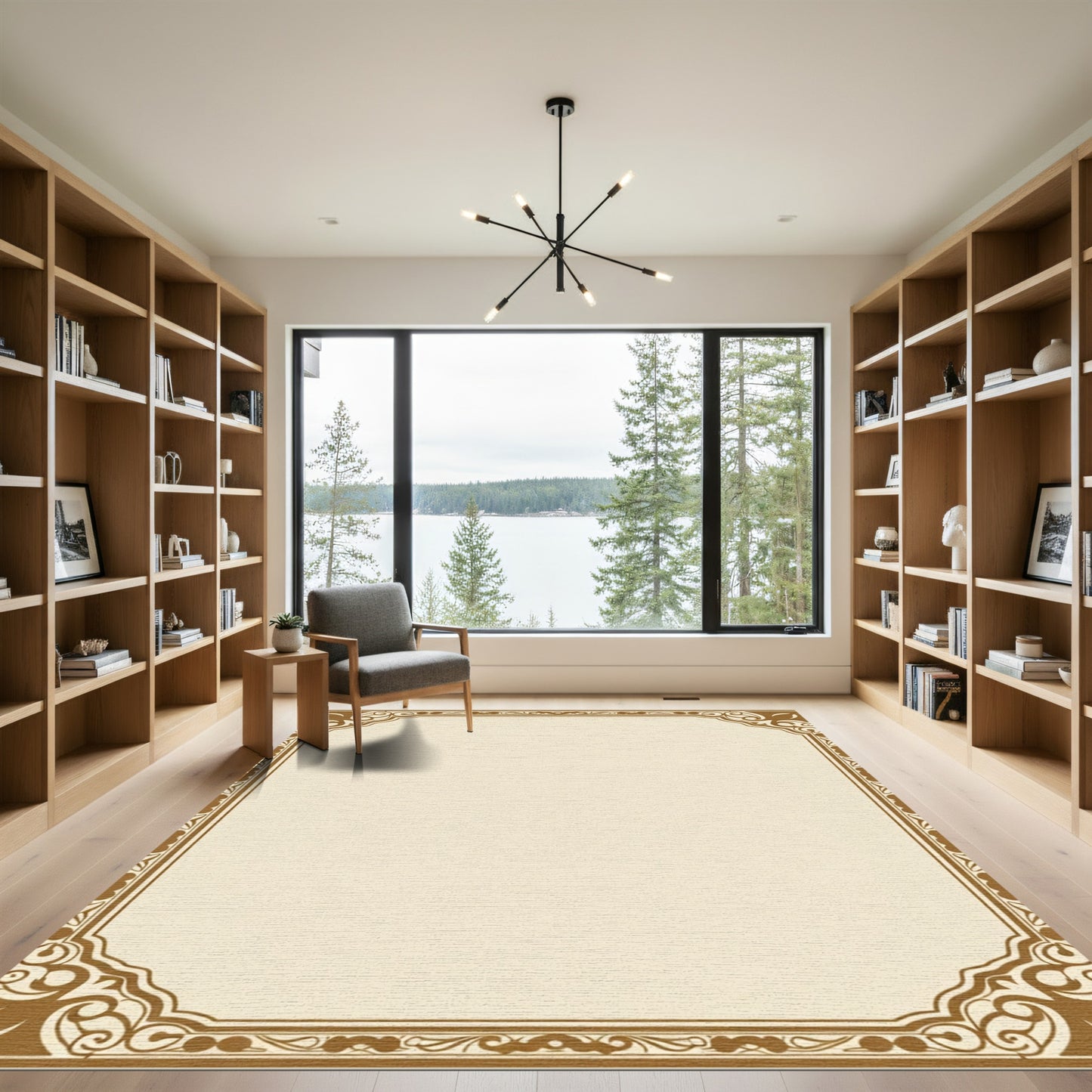 Ornate Gold Scrollwork Border Rug