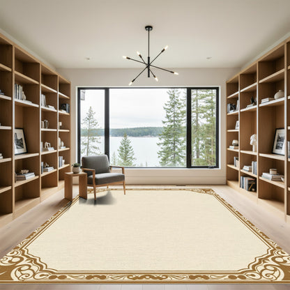 Ornate Gold Scrollwork Border Rug