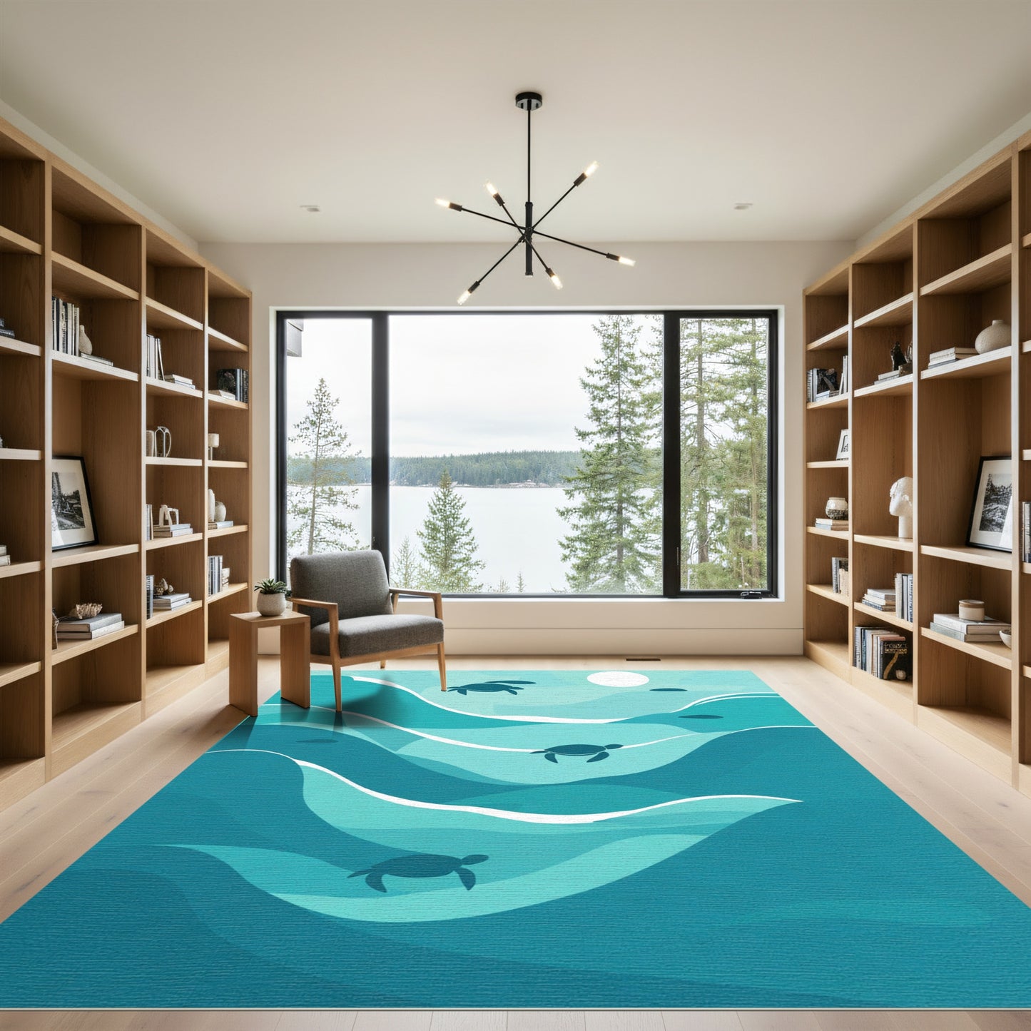 Oceanic Blue Turtle Wave Layers Rug