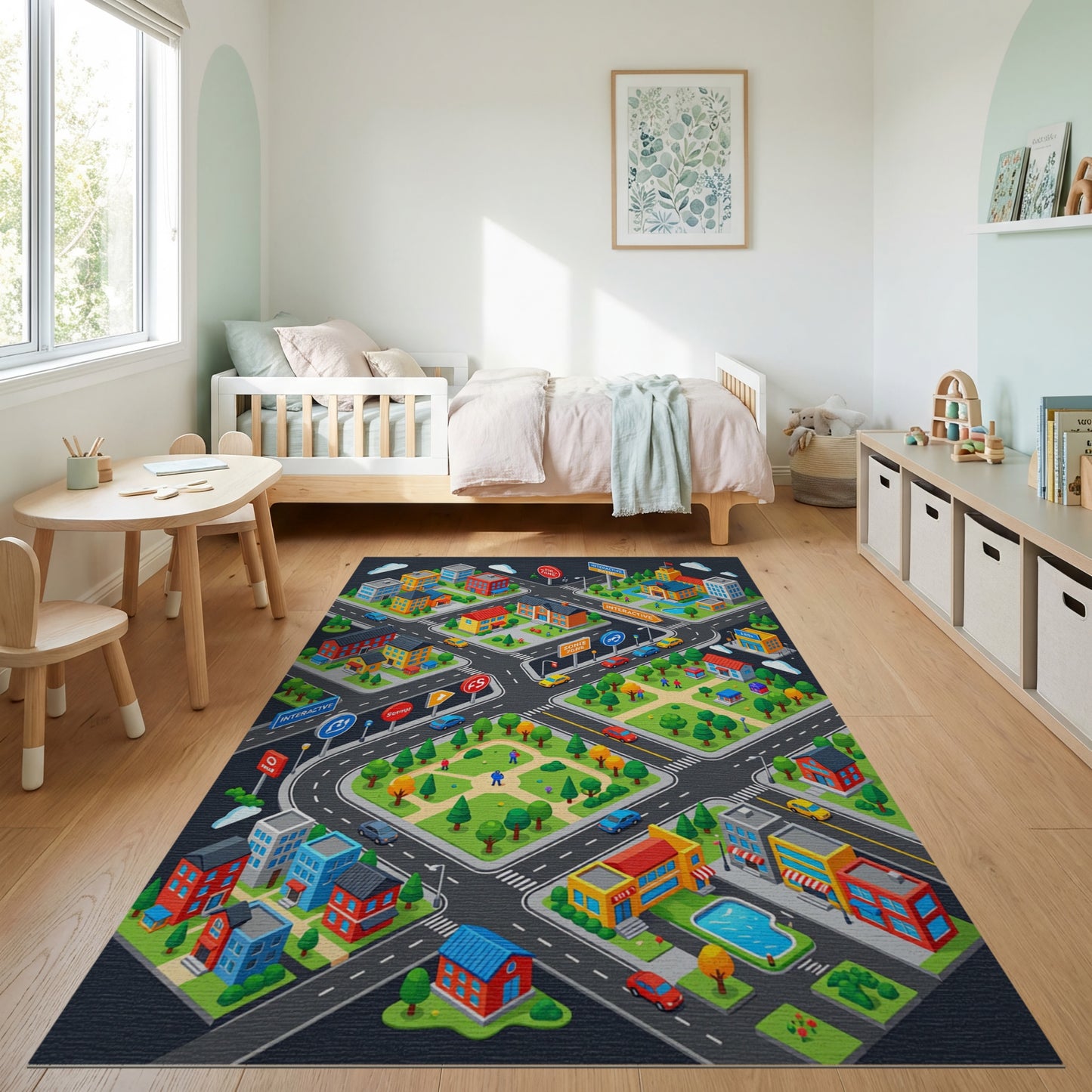 Colorful Isometric Urban Cityscape Rug 2