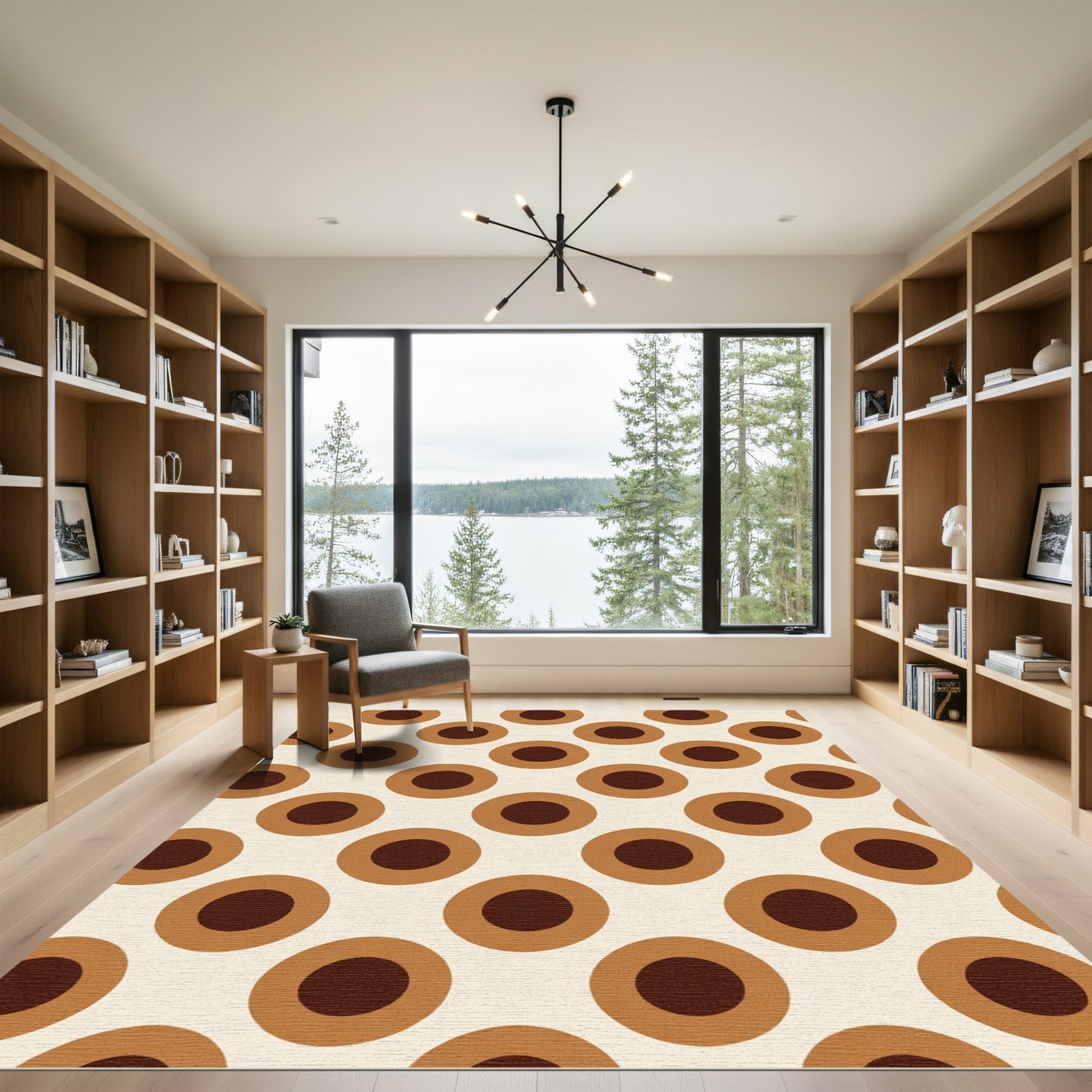 Retro Tan Concentric Circle Rug