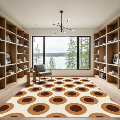 Retro Tan Concentric Circle Rug