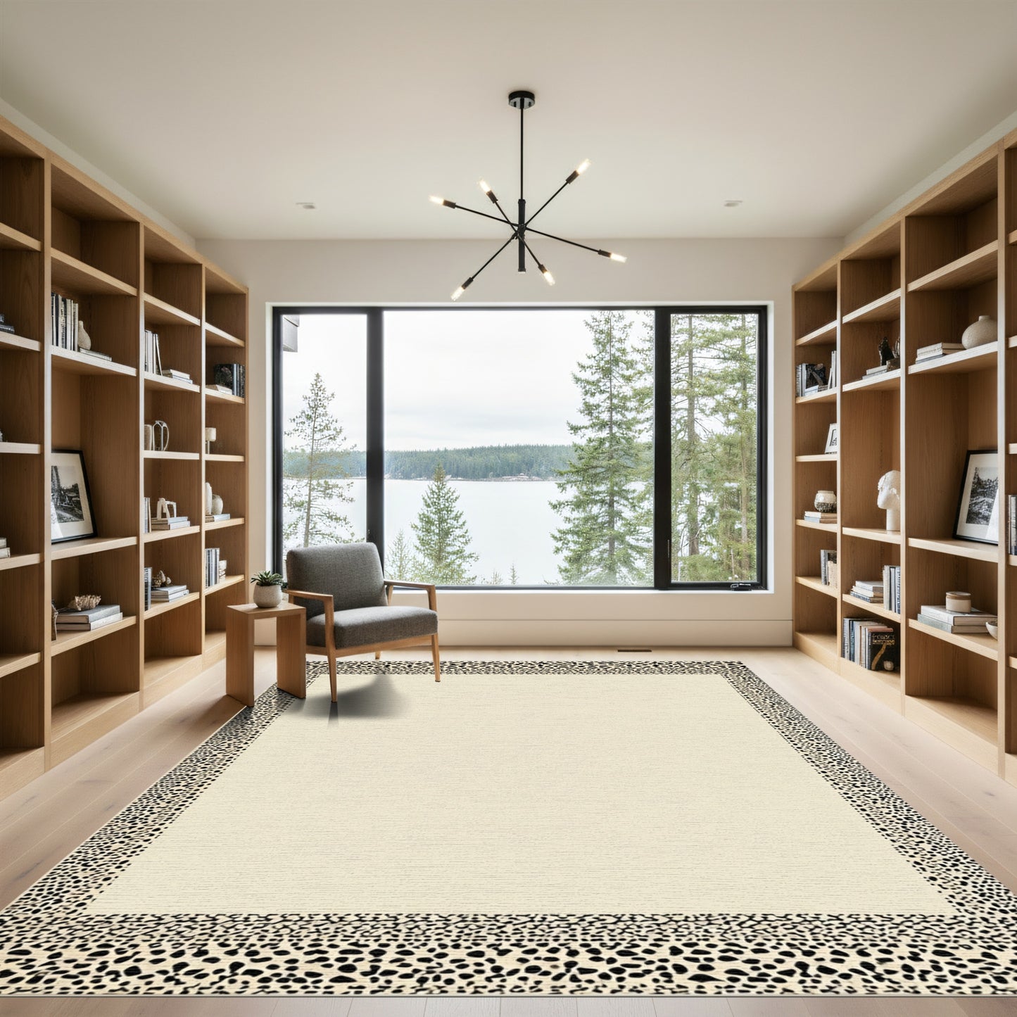 Cream and Black Spotted Border Rug