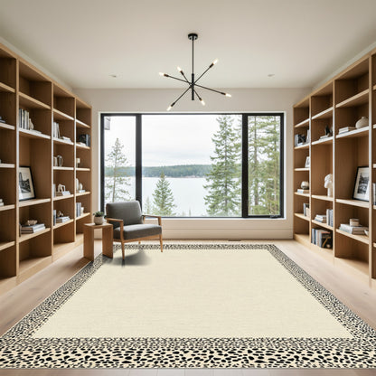 Cream and Black Spotted Border Rug