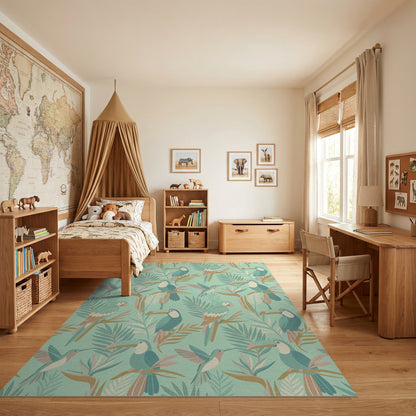 Tropical Teal Toucan Fern Hummingbird Rug