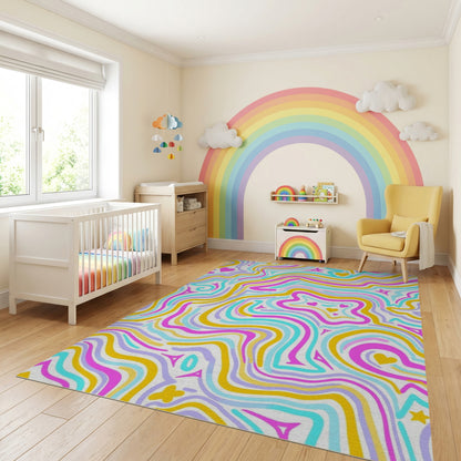 Vibrant Wavy Hearts Stars Rug