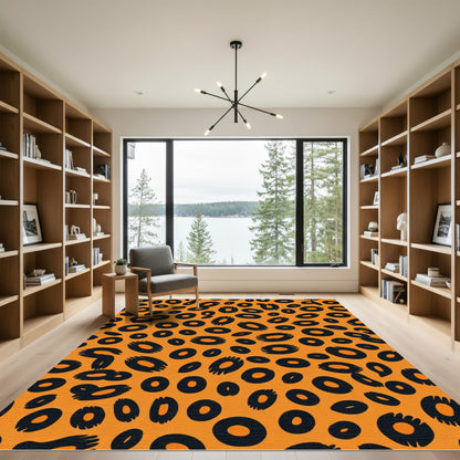 Bold Black Cheetah Print Orange Rug