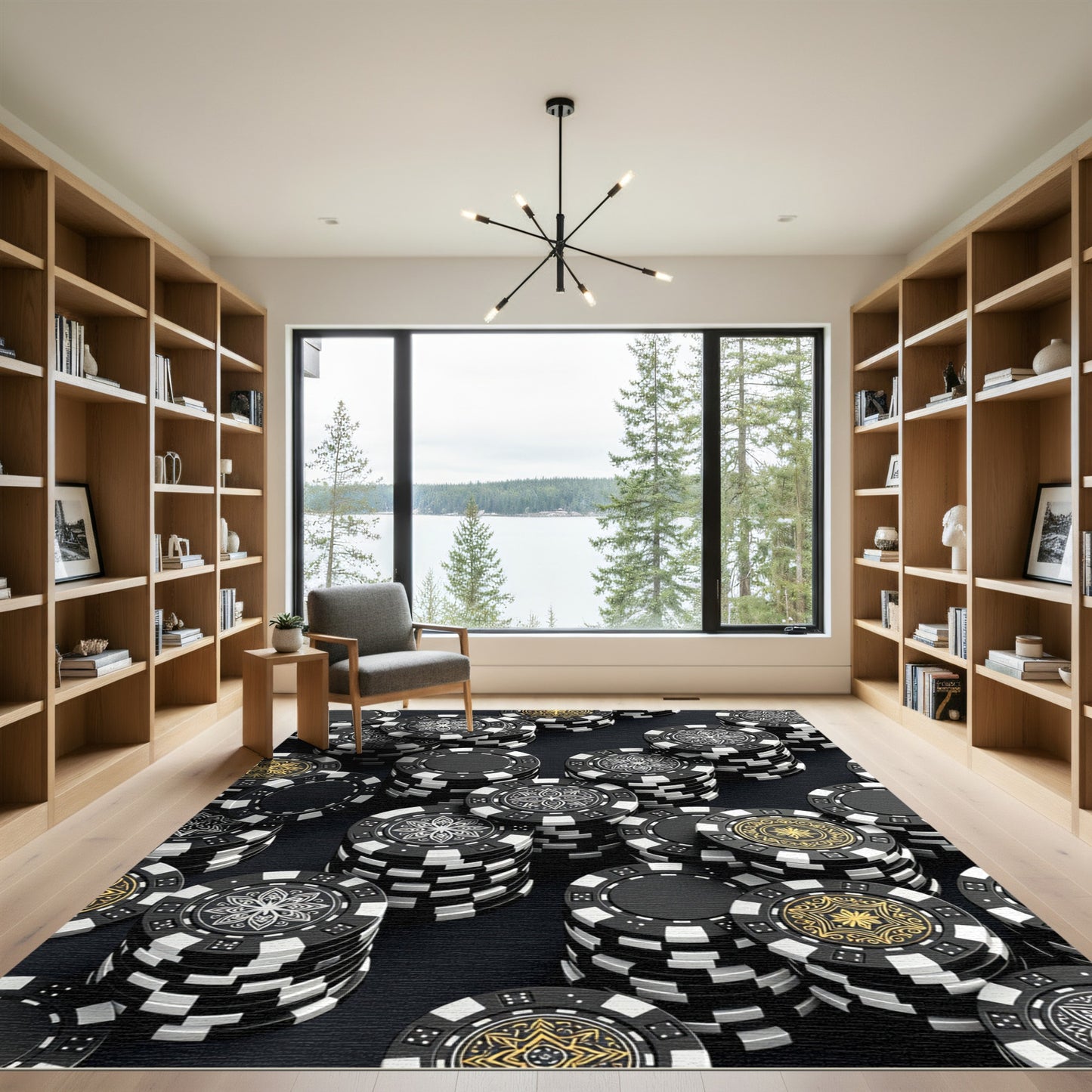 Monochromatic Floral Chip Medallion Rug