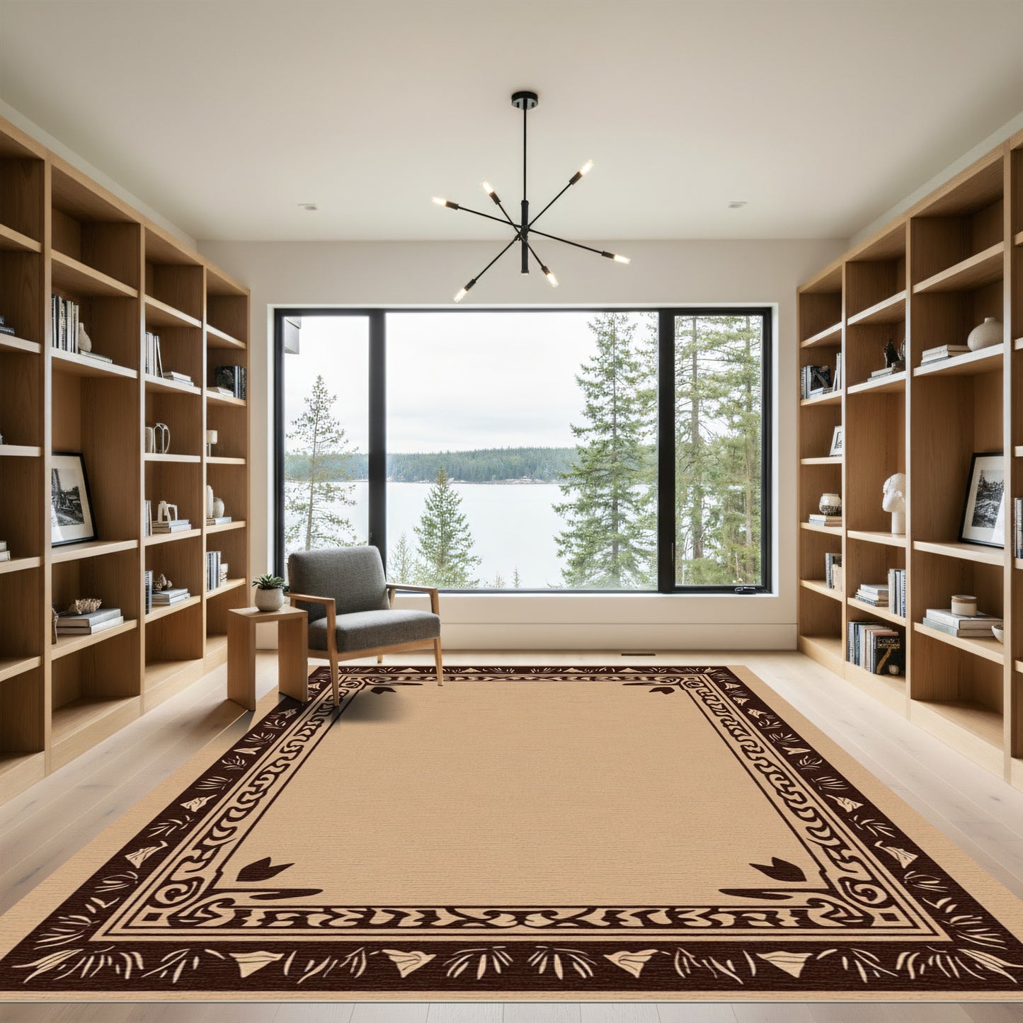 Brown Foliage Border Rug