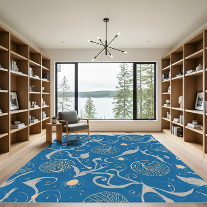 Azure Blue Floral Sun Medallions Rug