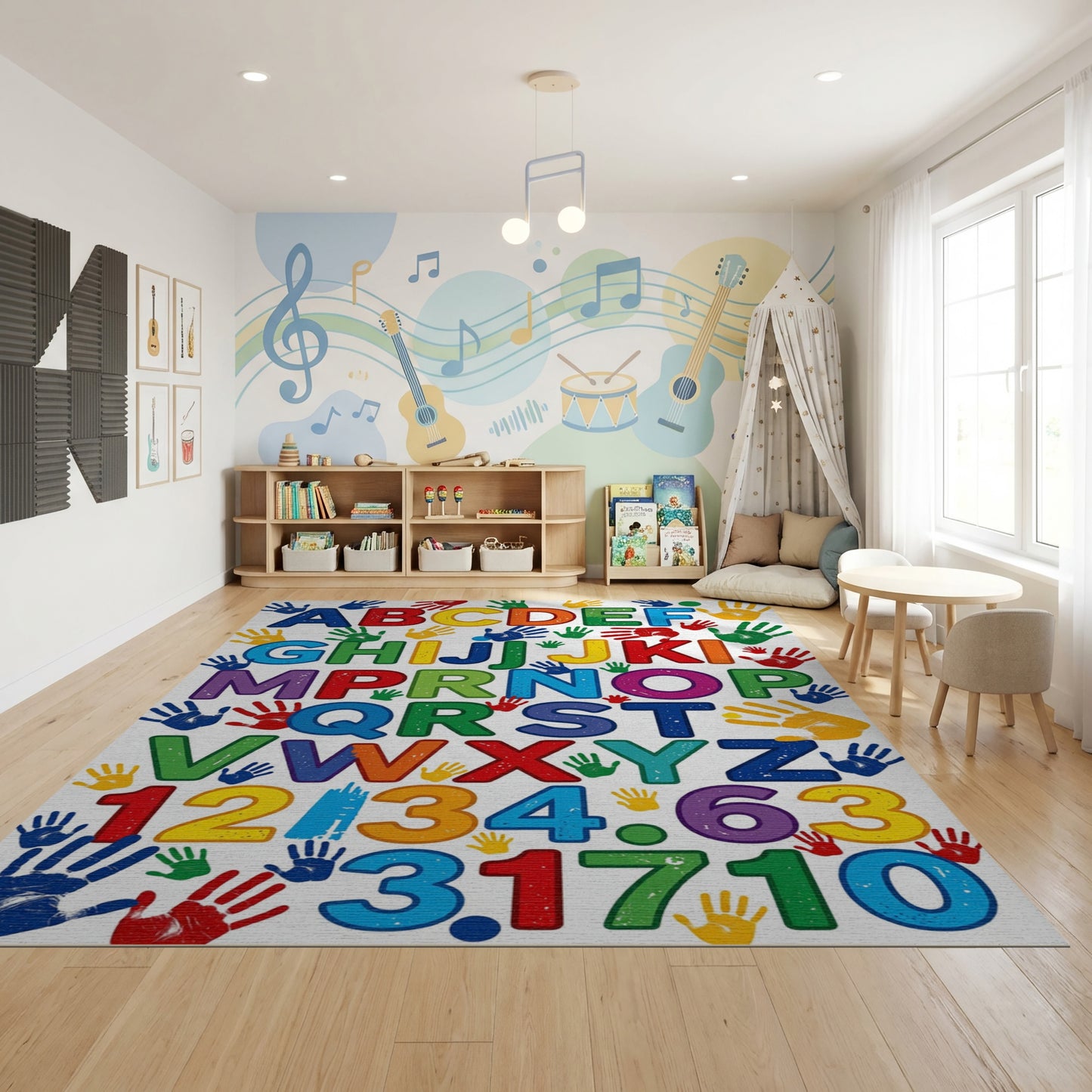 Colorful Alphabet Numbers Handprints Rug